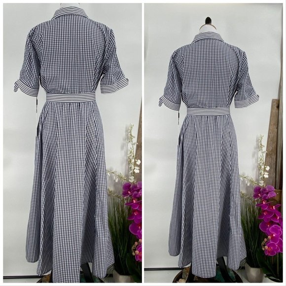 CALVIN KLEIN PETITE BLUE & WHITE GINGHAM MAXI DRESS SIZE 12 PETITE - Picture 11 of 16